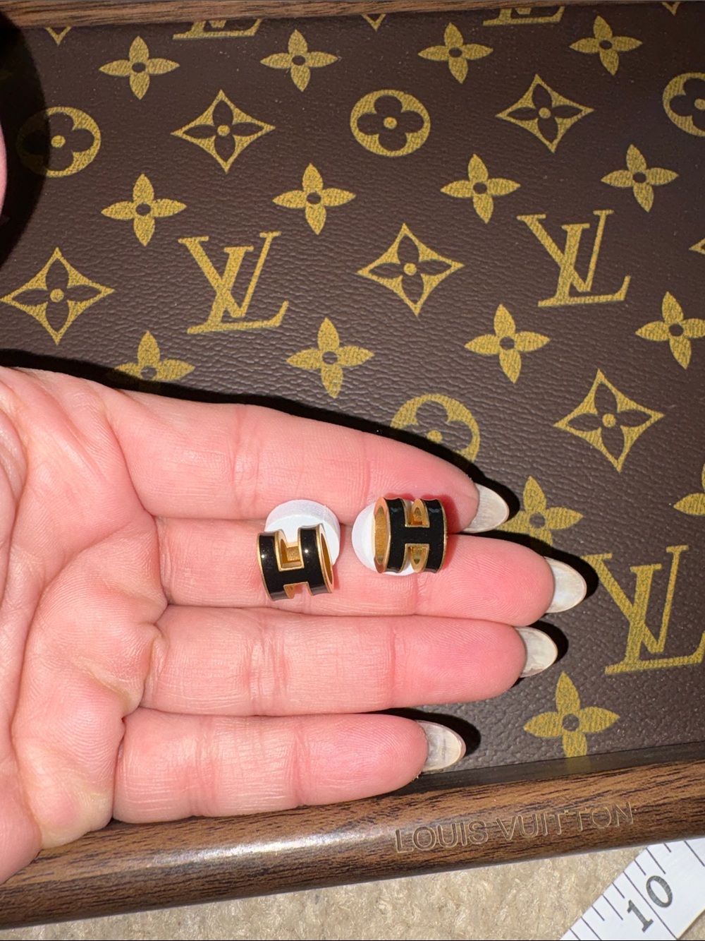 Black and Gold 'H' Earrings